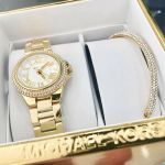 Michael Kors Petite Camille Mặt Tròn Viền Đính Đá Dây Kim Loại Kèm Lắc Tay MK3653