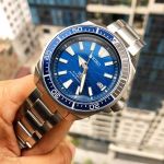 Seiko Samurai Dive Save The Ocean Automatic Mặt Tròn Màu Xanh Dây Kim Loại Màu Bạc SRPD23