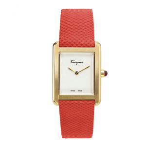 Salvatore Ferragamo Portrait Mặt Chữ Nhật Màu Trắng Dây Da Màu Đỏ SFDS00119