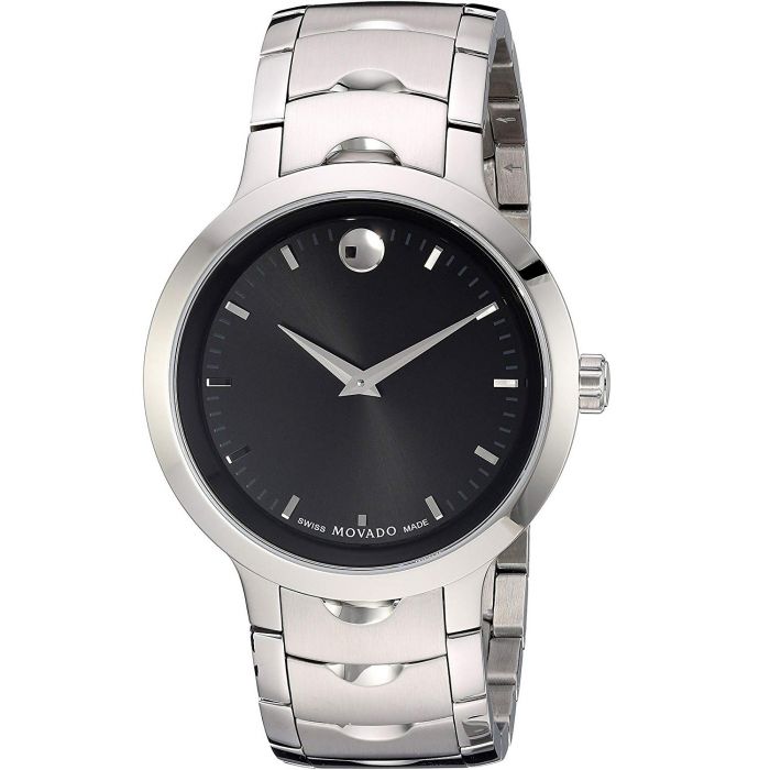 Movado Luno Mặt Tròn Màu Đen Dây Kim Loại Màu Bạc 0607041