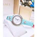 Versace Thea Diamond Mặt Tròn Khảm Trai Dây Da Màu Xanh VA7100014