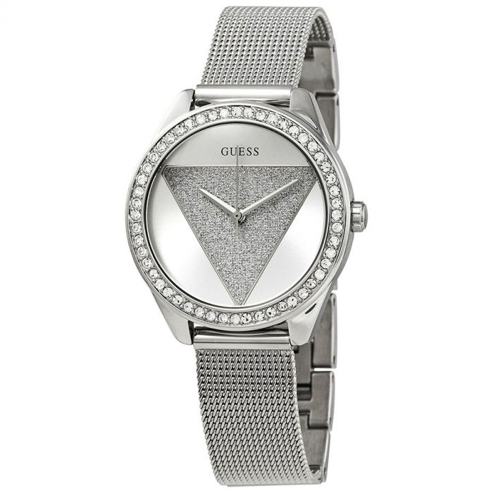 Guess Tri Glitz Mặt Tròn Dây Kim Loại Màu Bạc W1142L1