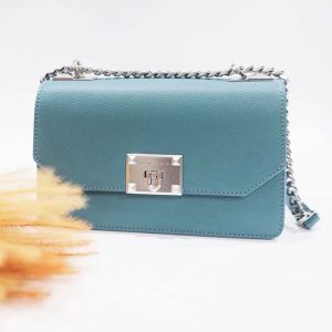 Charles & Keith Metal Push Lock Crossbody Màu Xanh Dây Xích Màu Bạc Đáp Da CK2-80780832