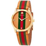 Gucci G-Timeless Mặt Tròn Dây Da Kẻ Sọc Nâu Xanh Đỏ YA1264077