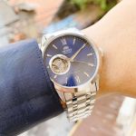 Orient Golden Eye II Open Heart Automatic Mặt Tròn Màu Xanh Dây Kim Loại Màu Bạc FAG03001D0