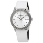 Calvin Klein Steady Mặt Tròn Màu Bạc Dây Da Màu Trắng Lịch Ngày K7Q211L6