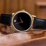 Movado Museum Mặt Tròn Viền Vàng Dây Da Màu Đen 2100005