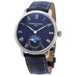 Frederique Constant Slimline Automatic Moon Phase Mặt Tròn Viền Bạc Dây Da Màu Xanh Lịch Ngày FC-705NR4S6