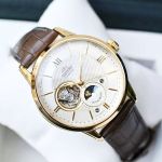 Orient Sun And Moon Open Heart Automatic Mặt Tròn Viền Vàng Dây Da Màu Nâu RA-AS0004S10B