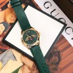 Gucci G-Timeless Emerald Mặt Tròn Họa Tiết Con Ong Dây Da Màu Xanh YA1264065