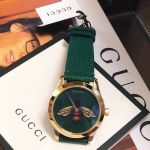 Gucci G-Timeless Emerald Mặt Tròn Họa Tiết Con Ong Dây Da Màu Xanh YA1264065