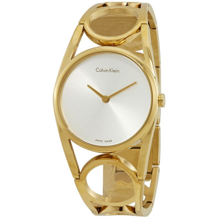 Calvin Klein Mặt Tròn Màu Bạc Dây Kim Loại Màu Vàng K5U2M546
