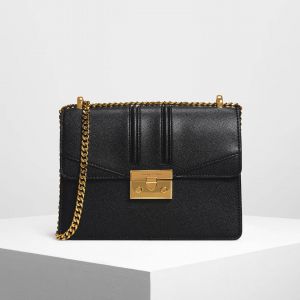 Charles & Keith Push-Lock Màu Đen Khóa Dây Xích Màu Vàng CK2-20680732