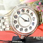 Fendi Crazy Carats Diamond Mặt Tròn Đá Xoay Ngũ Sắc Dây Kim Loại Màu Bạc F107034000B2T05