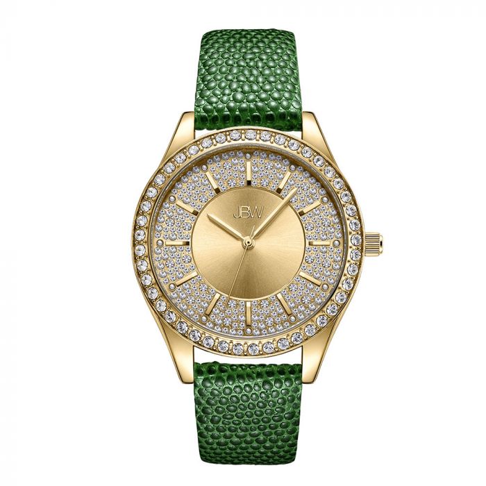 JBW Mondrian Diamond Mặt Tròn Màu Vàng Dây Da Màu Xanh J6367