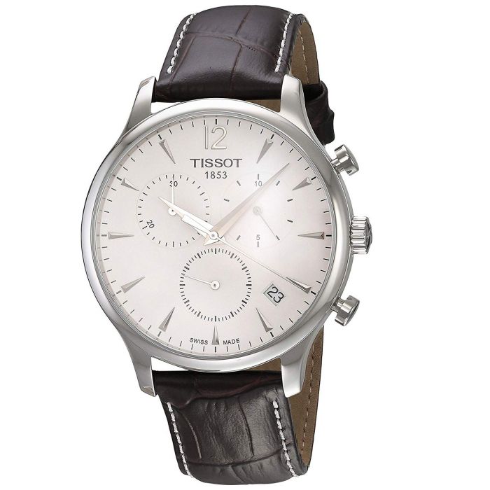 Tissot T-Classic Tradition Chronograph Mặt Tròn Màu Bạc Dây Da Màu Nâu Lịch Ngày T063.617.16.037.00