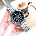 Seiko Chronograph Mặt Đen Dây Kim Loại Màu Bạc SKS605P1