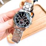 Seiko Chronograph Mặt Đen Dây Kim Loại Màu Bạc SKS605P1