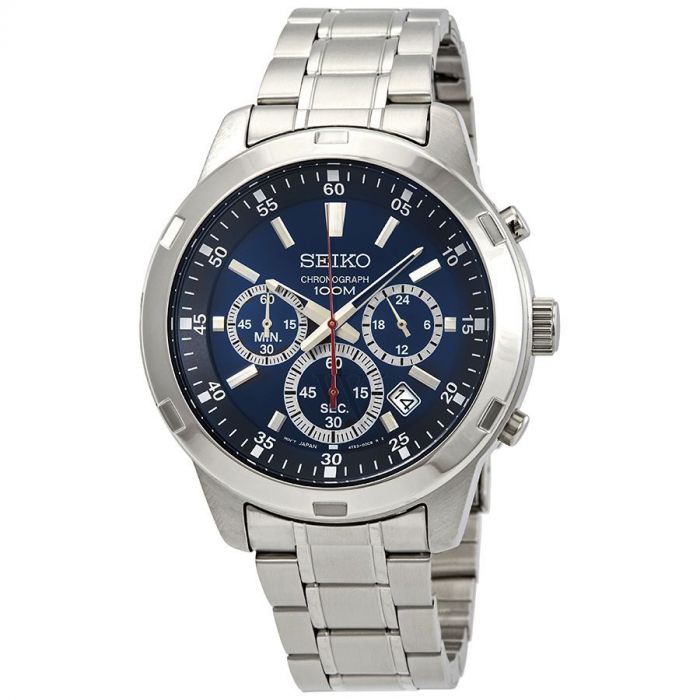 Seiko Chronograph Mặt Xanh Dây Kim Loại Màu Bạc SKS603P1