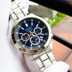 Seiko Chronograph Mặt Xanh Dây Kim Loại Màu Bạc SKS603P1