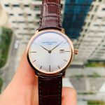 Frederique Constant Slimline Automatic Mặt Tròn Màu Bạc Dây Da Màu Nâu Lịch Ngày FC-306V4S4