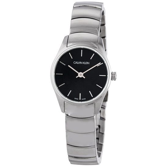 Calvin Klein Classic Mặt Đen Dây Kim Loại Màu Bạc K4D2314V