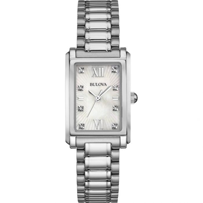 Bulova Diamond Quartz Mặt Vuông Dây Kim Loại 96P157