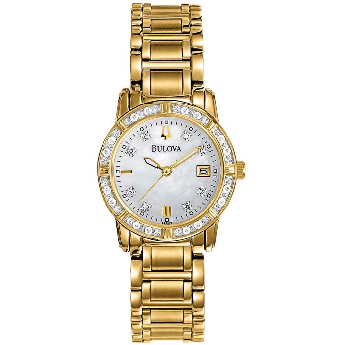 Bulova Highbridge Mother of Pearl Mặt Trắng Dây Kim Loại Màu Vàng 98R165