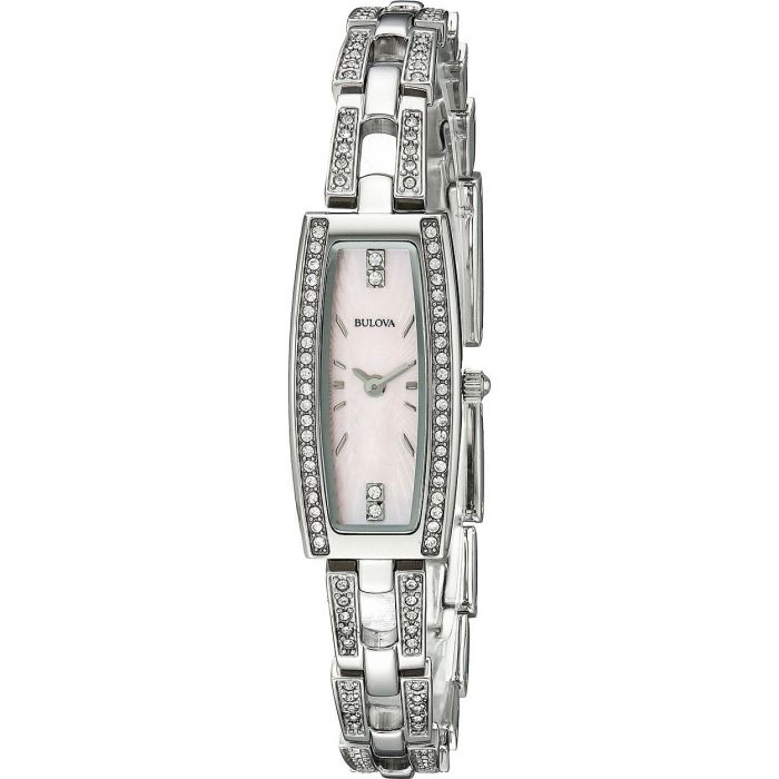 Bulova Crystal Mặt Trữ Nhật Khảm Trai Màu Hồng Dây Kim Loại Màu Bạc 96L208