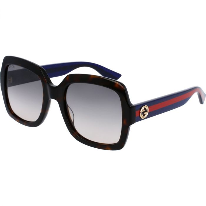 Gucci Havana Sunglasses Mắt Vuông Màu Xám Gọng Nhựa Kẻ Sọc Xanh Đỏ GG0036S 004  54