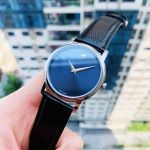 Movado Museum Mặt Tròn Màu Xanh Viền Bạc Dây Da Màu Đen 2100009