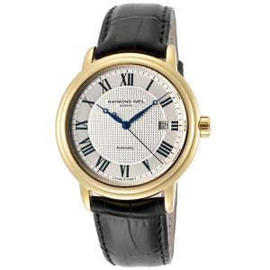 Raymond Weil Maestro Gold Mặt Trắng Kim Xanh Số La Mã Dây Da 2837-PC-00659