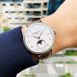 Frederique Constant Slimline Automatic Moon Phase Mặt Tròn Màu Bạc Dây Da Màu Nâu Lịch Ngày FC-703SD3SD6