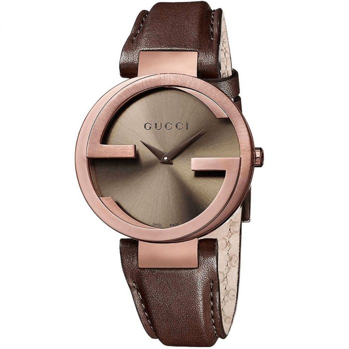 Gucci Interlocking Mặt Tròn Dây Da Màu Nâu YA133504