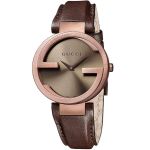Gucci Interlocking Mặt Tròn Dây Da Màu Nâu YA133504
