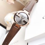 Gucci Interlocking Mặt Tròn Dây Da Màu Nâu YA133504
