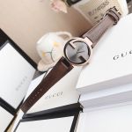 Gucci Interlocking Mặt Tròn Dây Da Màu Nâu YA133504