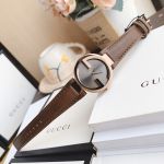 Gucci Interlocking Mặt Tròn Dây Da Màu Nâu YA133504