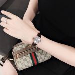 Gucci Interlocking Mặt Tròn Dây Da Màu Nâu YA133504