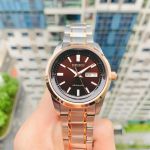Seiko Automatic Mặt Tròn Màu Cafe Dây Kim Loại Demi SARV006