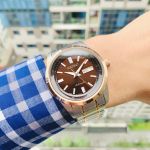 Seiko Automatic Mặt Tròn Màu Cafe Dây Kim Loại Demi SARV006