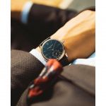 Frederique Constant Horological Smartwatch Mặt Tròn Viền Vàng Hồng Dây Da Màu Xanh Lịch Ngày FC-285N5B4