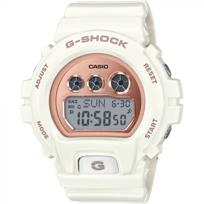 Casio G Shock Mặt Tròn Màu Hồng Dây Cao Su Màu Trắng Lịch Ngày Thứ GMD-S6900MC-7
