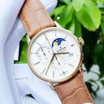 Edox Les Bemonts Moon Phase Mặt Tròn Màu Bạc Dây Da Màu Nâu Lịch Ngày 01651-37J-AID