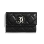 Chanel Flap Card Holder Trần Trám Màu Đen Logo Đá Màu AP2038