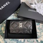 Chanel Flap Card Holder Trần Trám Màu Đen Logo Đá Màu AP2038