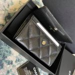 Chanel Flap Card Holder Trần Trám Màu Đen Logo Đá Màu AP2038