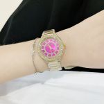 Michael Kors Mini Kerry Fuchsia Mặt Hồng Dây Kim Loại Màu Vàng MK3442