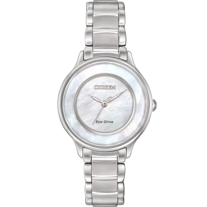 Citizen Eco Drive Dây Kim Loại Màu Bạc Mặt Khảm Trai EM0380-81D