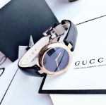 Gucci Diamatissima Mặt Số Tròn Đen Dây Da YA141401
